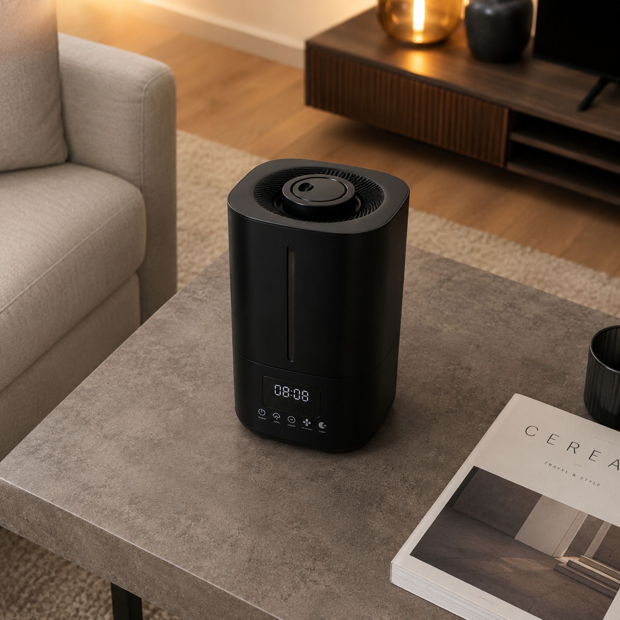 Aero Pure Luftbefeuchter im Wohnzimmer